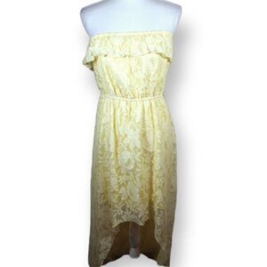 TRIXXI STRAPLESS YELLOW LACE DRESS SZ.L EUC